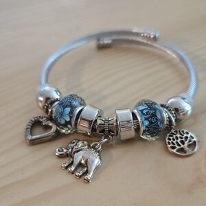 Silver Charm Bracelet with Elephant and Heart